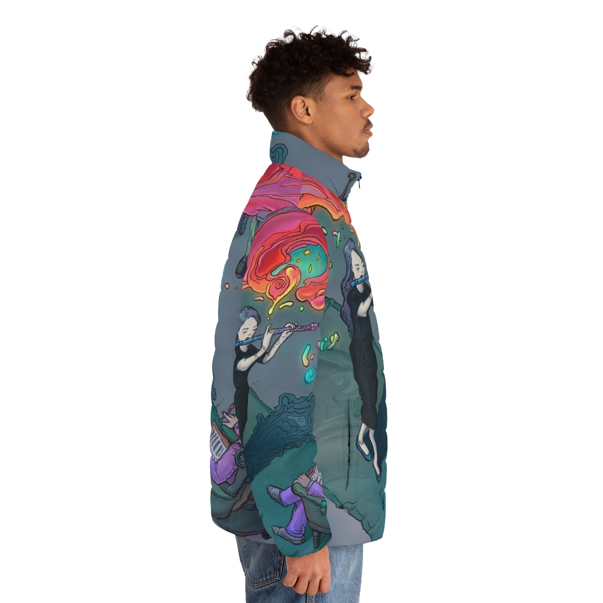 Puffer jacket with musical and artistic design elements - men side right