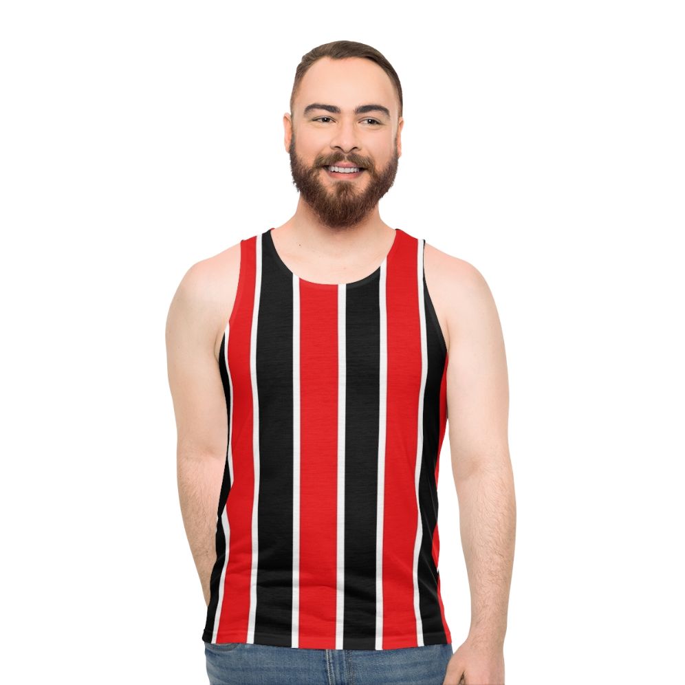 Red, white, and black striped unisex tank top - men