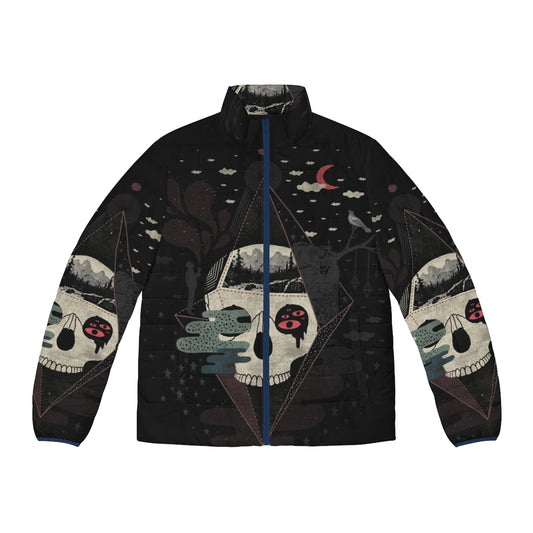 Cozy puffer jacket with surreal, abstract night and nature design