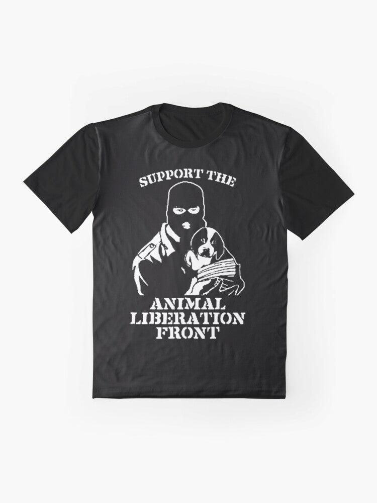 "Animal Liberation" graphic design on a t-shirt with vegan and animal rights themes. - Flat lay