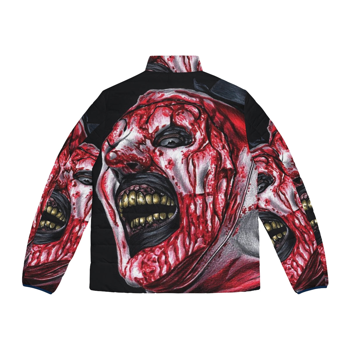 Terrifier 2 Art the Clown Puffer Jacket featuring the iconic slasher character - Back