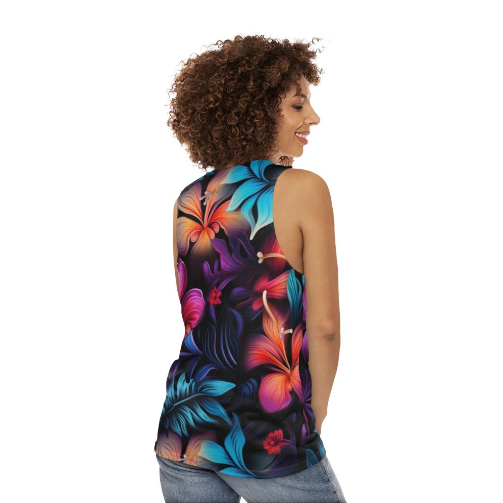 Dark Hawaiian pattern unisex tank top - women back