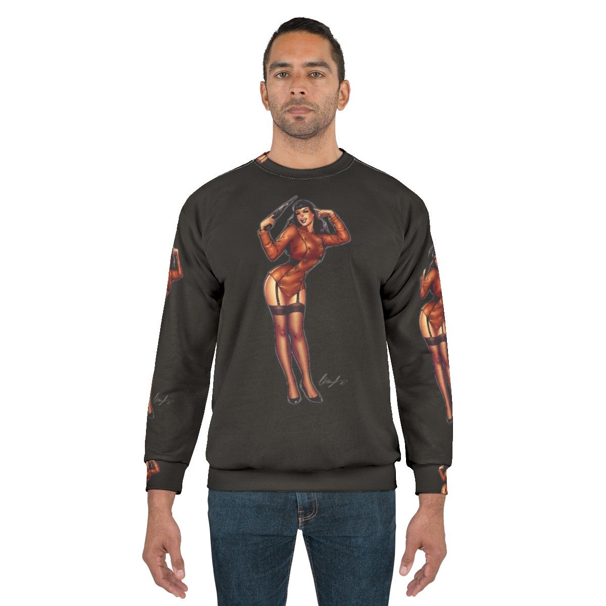 Vintage-inspired Bettie Page sweatshirt with The Rocketeer design - men