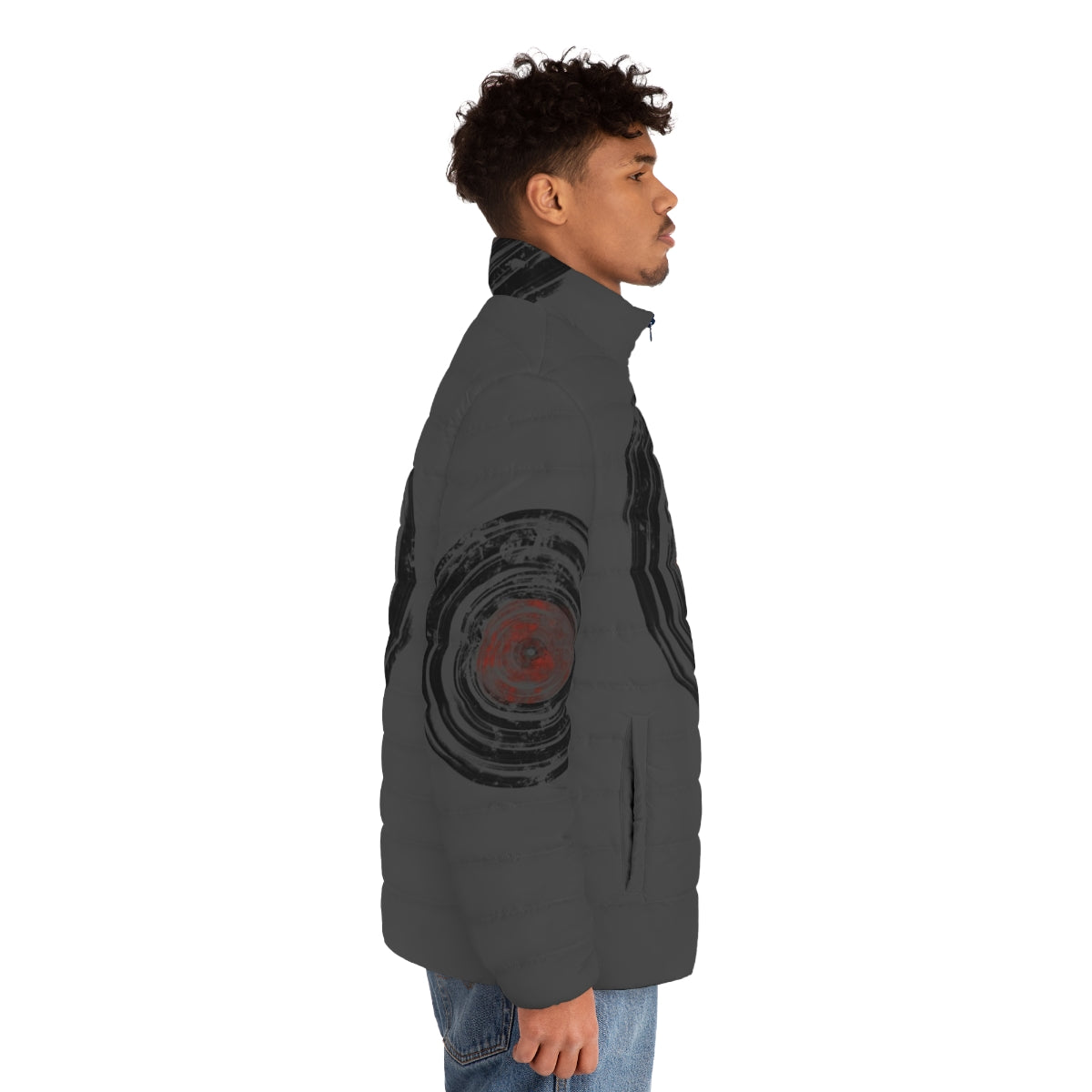 Retro vinyl records inspired urban grunge puffer jacket - men side right