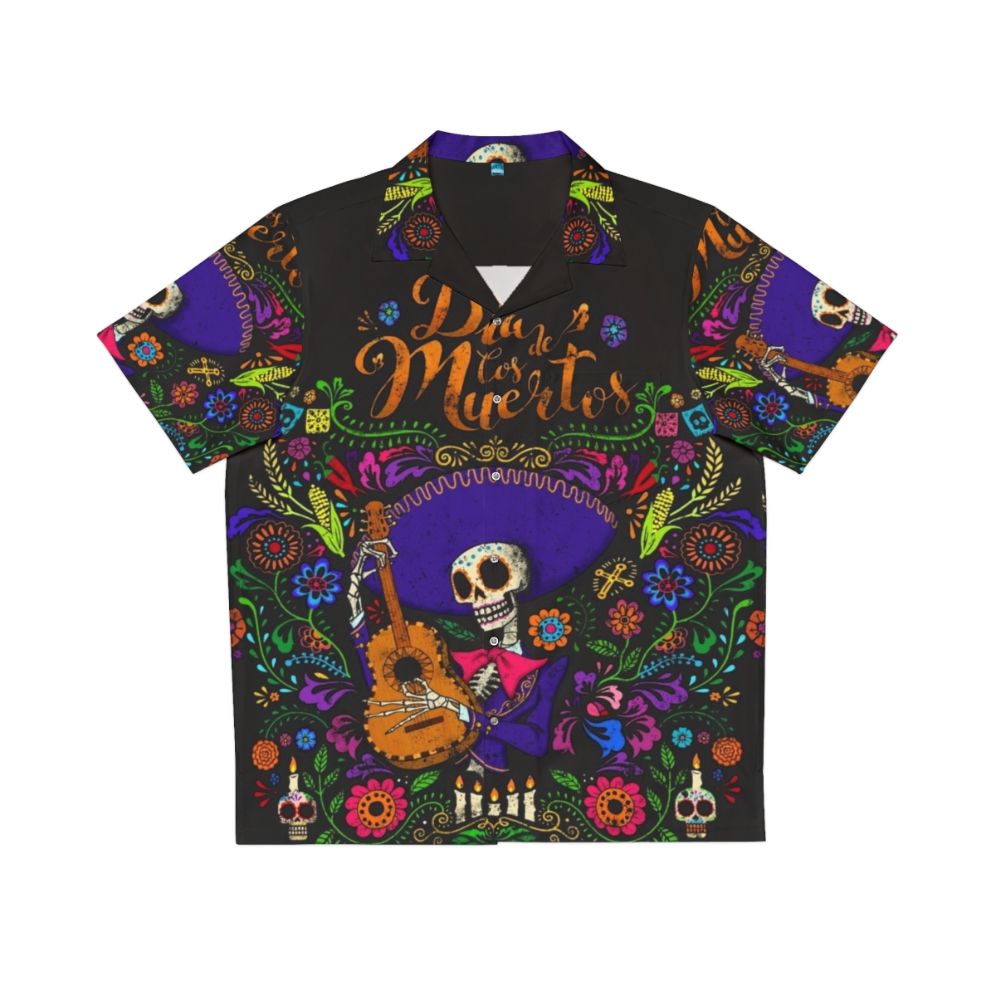 Dia de los Muertos Hawaiian Shirt with Day of the Dead Skull and Floral Print