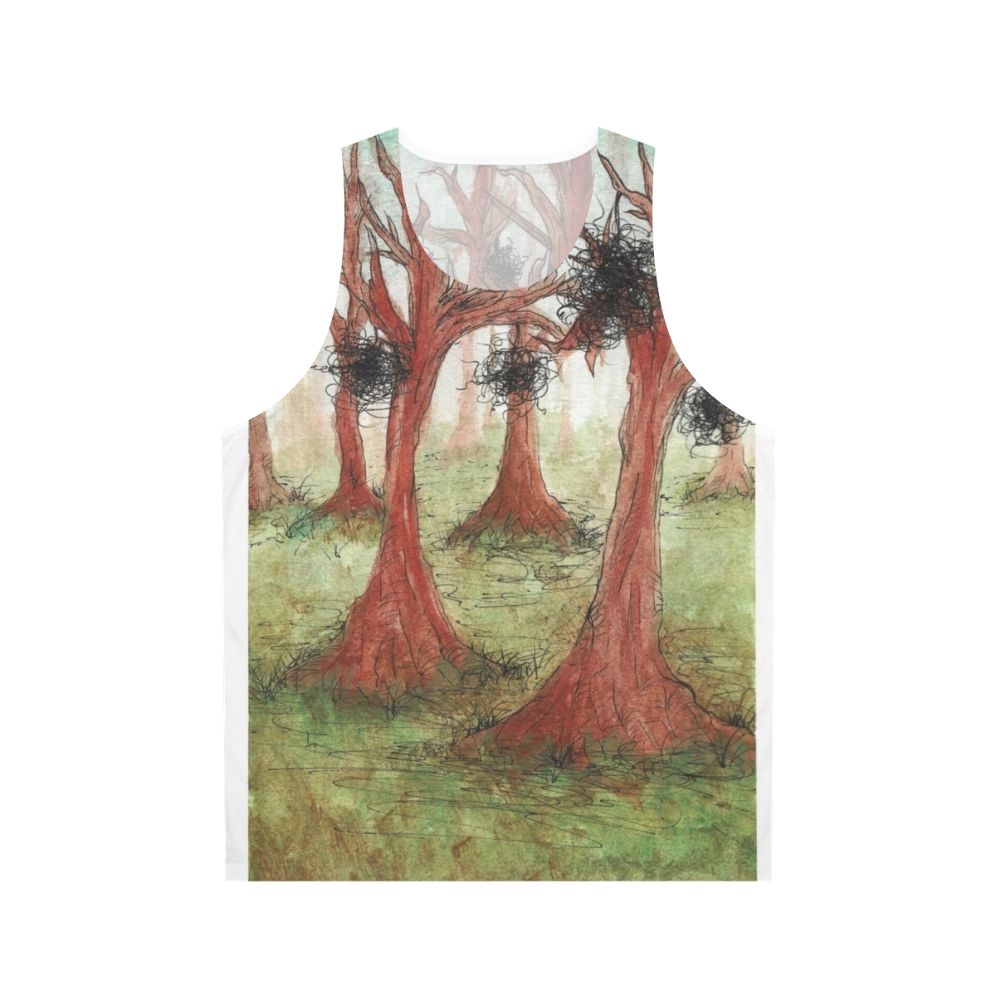 Whimsical abstract watercolor forest landscape unisex tank top