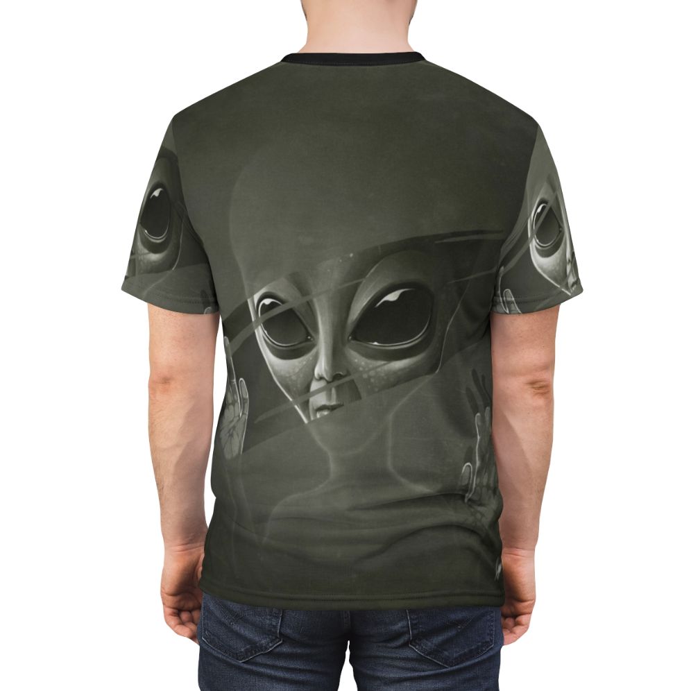 Alien-inspired t-shirt with a cosmic universe and extraterrestrial design - men back