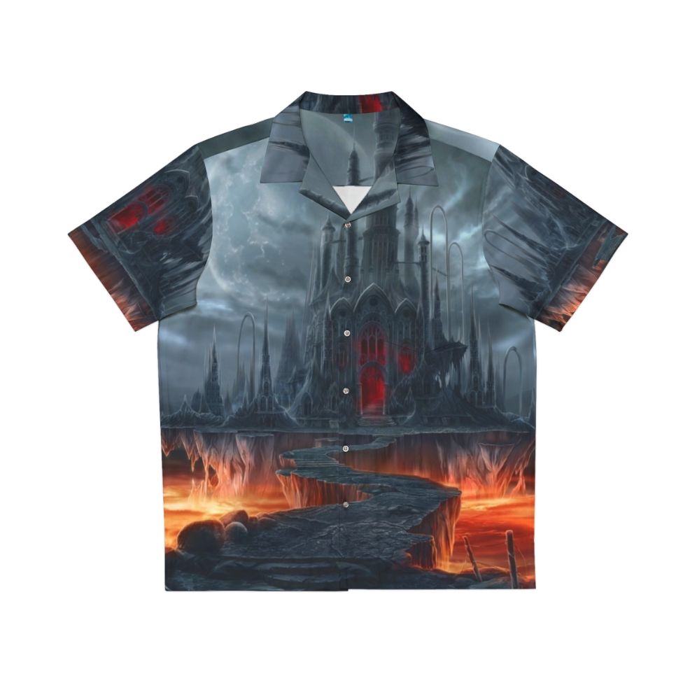 Dark gothic Hawaiian shirt with castle and moon design