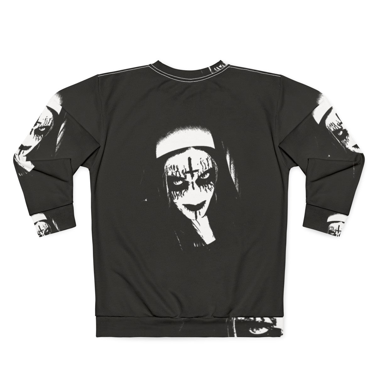 Satanic Sweatshirt with Corpse Paint and Nun Design - Back