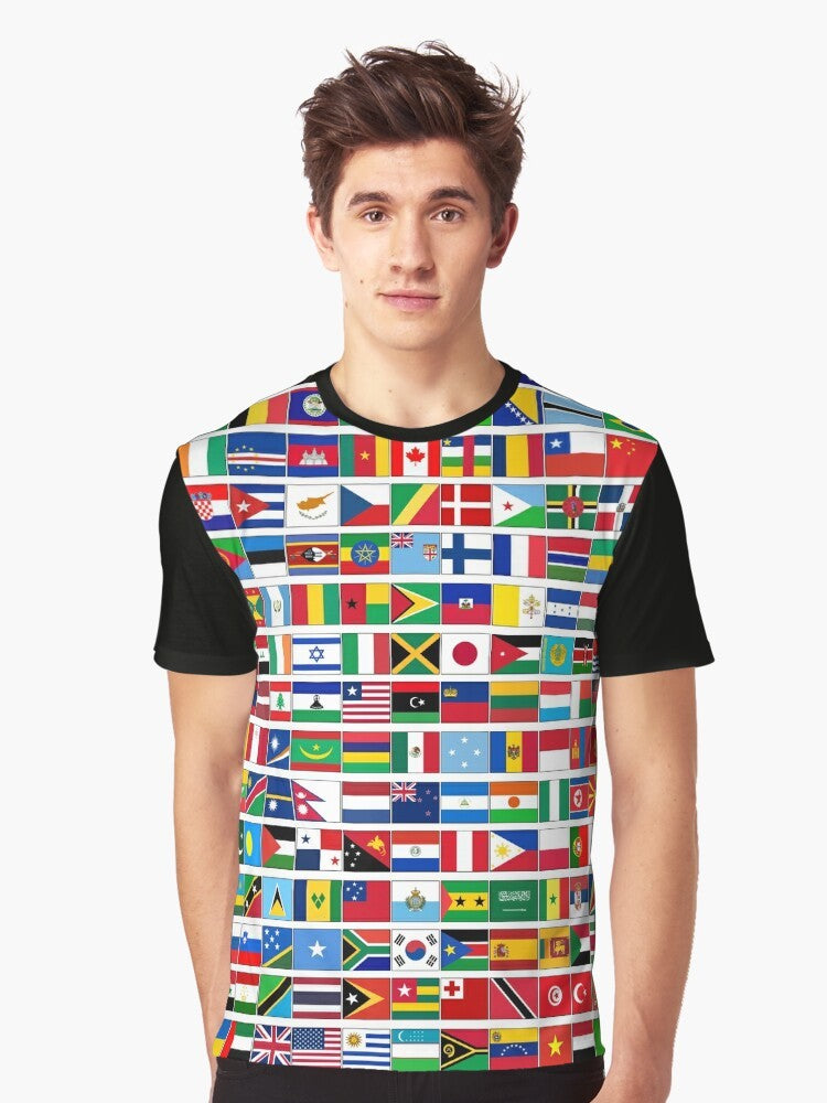 195 Countries Flags International Events Graphic T-Shirt - Men