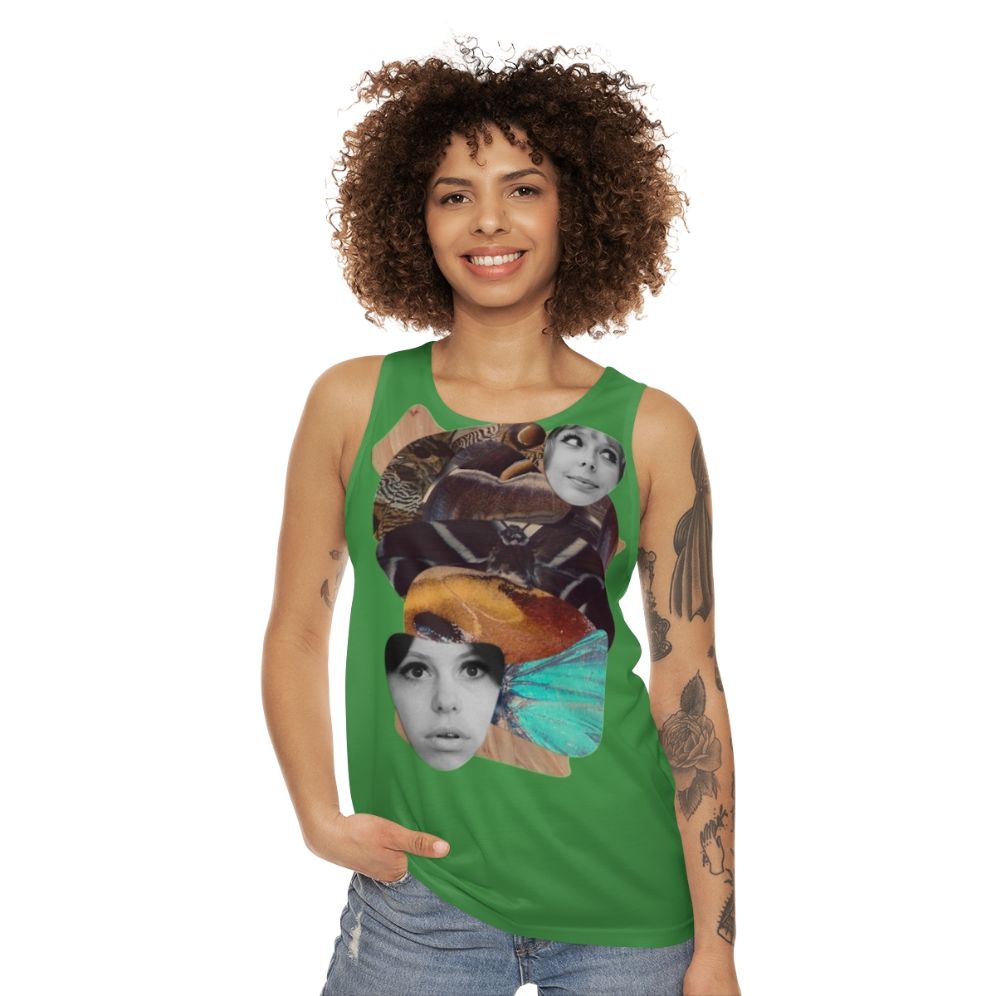 Sedmikrasky unisex tank top featuring collage design inspired by Czech experimental cinema - women