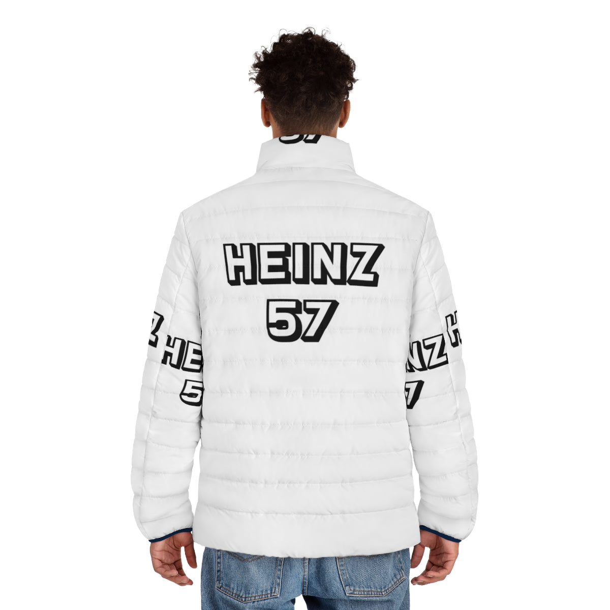 Metis-inspired puffer jacket with Heinz 57 design - men back