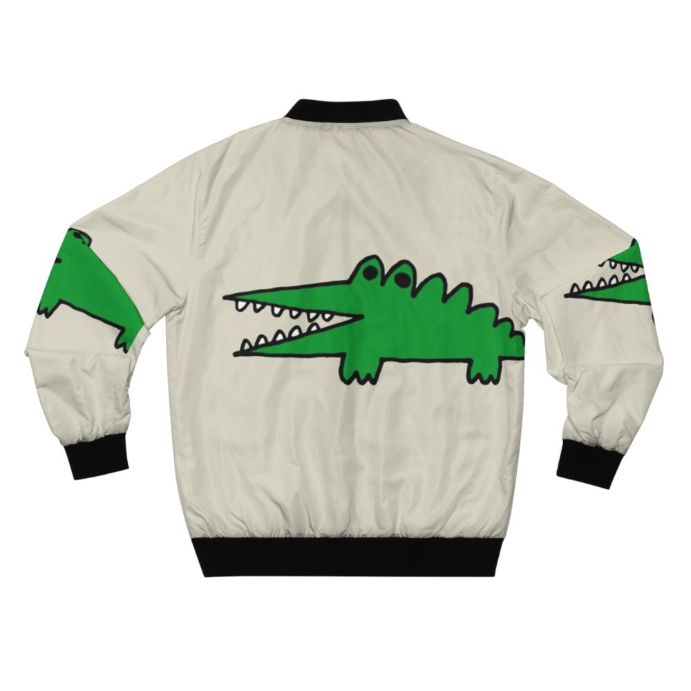 Cute alligator bomber jacket with a cartoon graphic design - Back