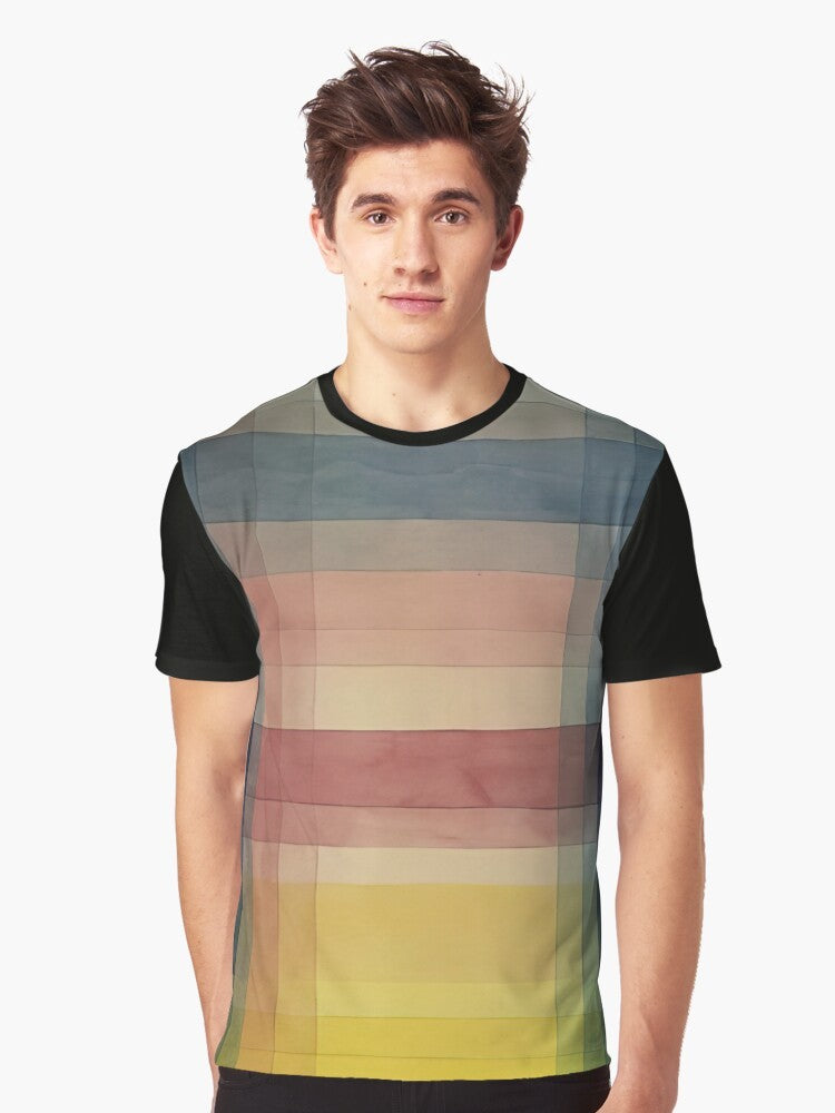 "Colorful graphic t-shirt featuring Paul Klee's "Architecture of the Plain" 1923 cubist art design" - Men