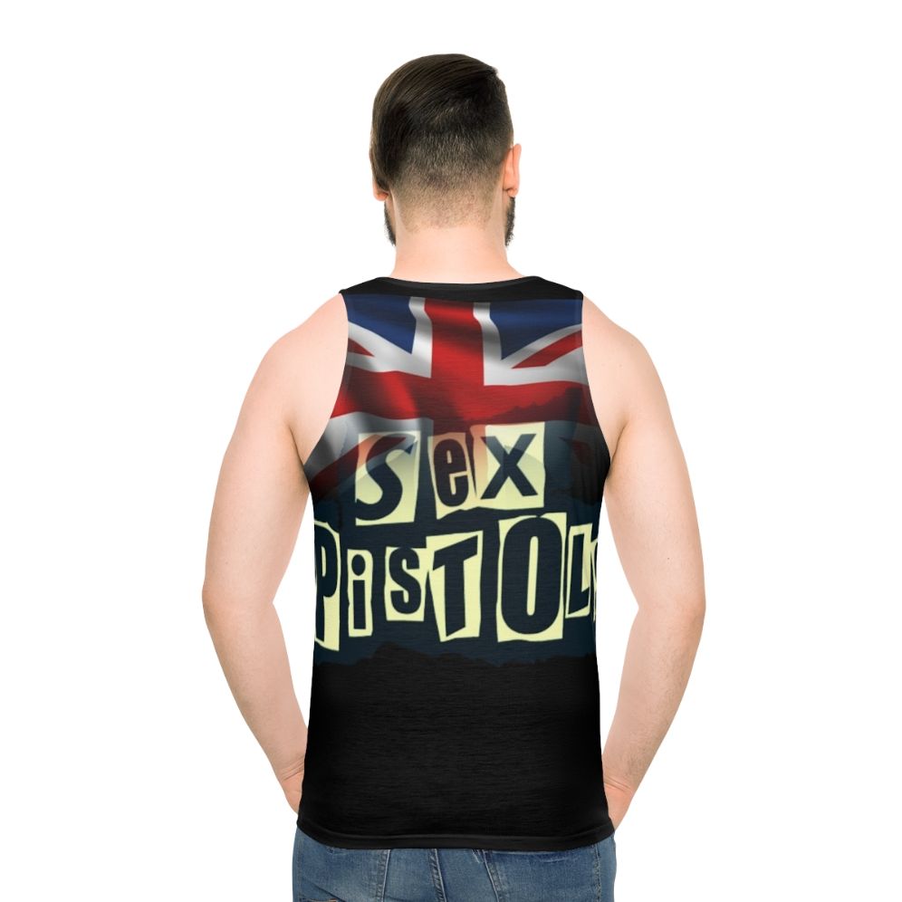 Punk rock unisex tank top with Pistols logo - men back