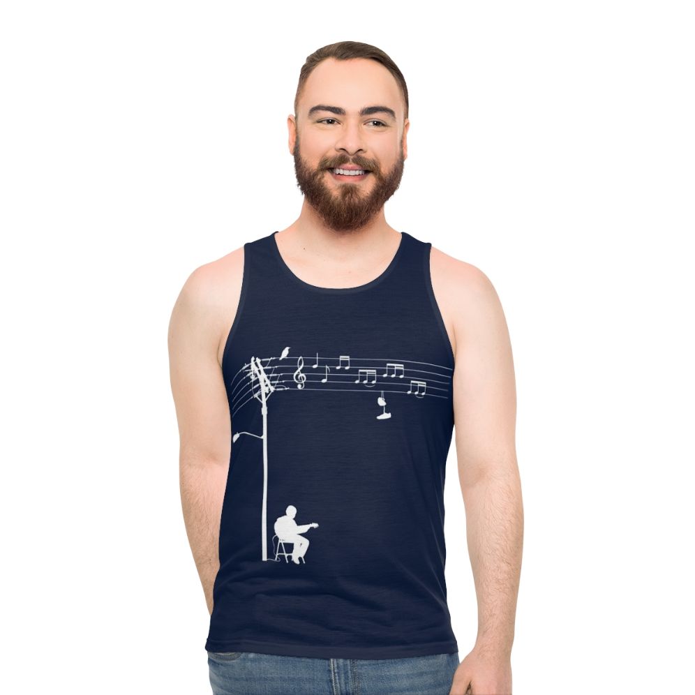 Unisex tank top with retro sound wave and music note graphic - men