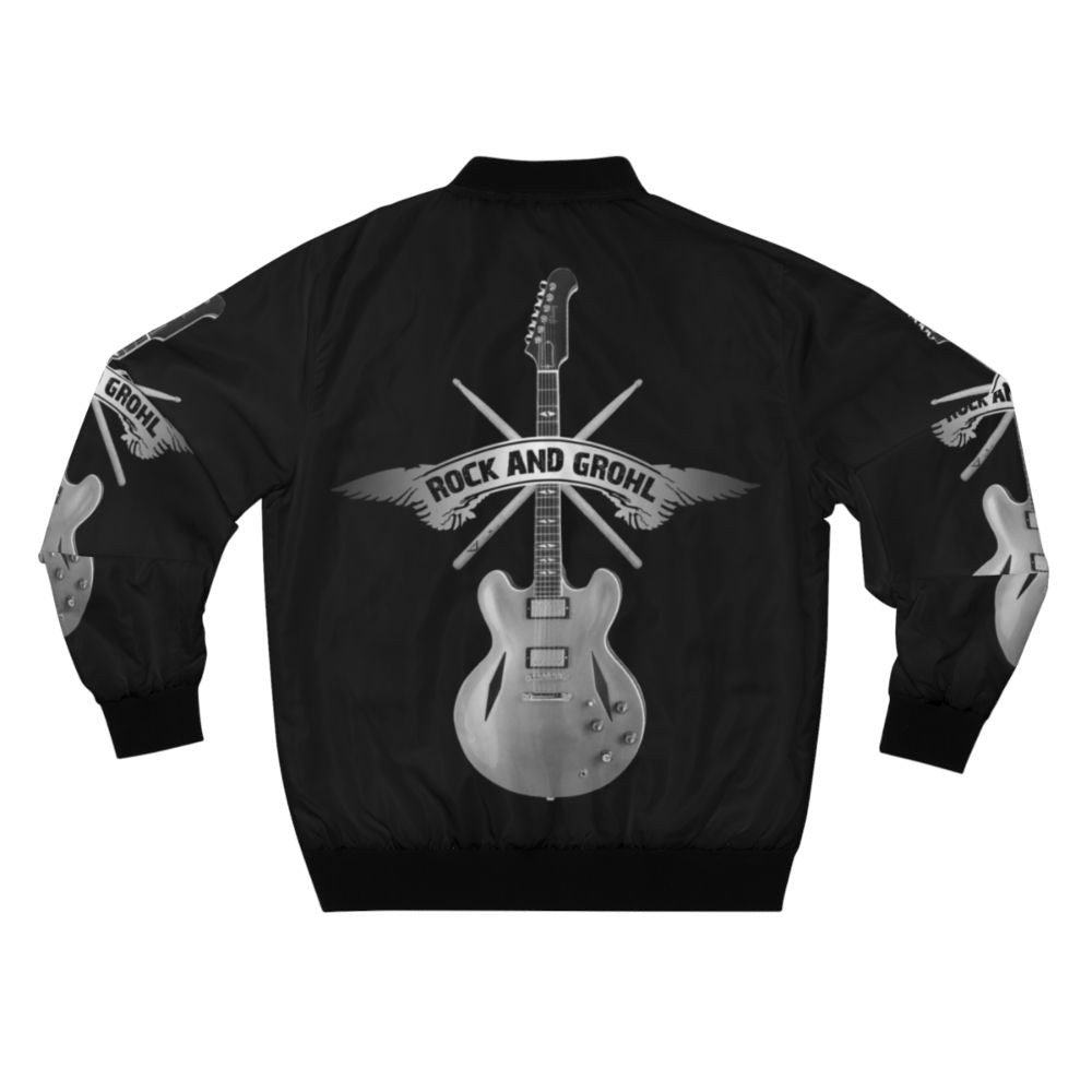 Dave Grohl inspired bomber jacket with drumsticks and guitar graphic design - Back