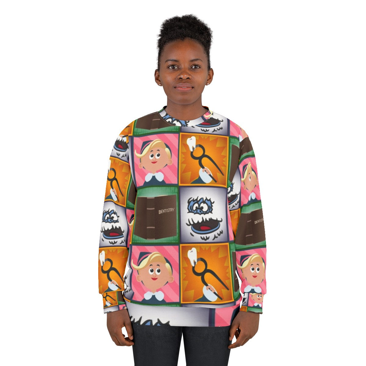 Hermey Square Christmas Sweatshirt with Rudolph the Red-Nosed Reindeer Inspired Design - women