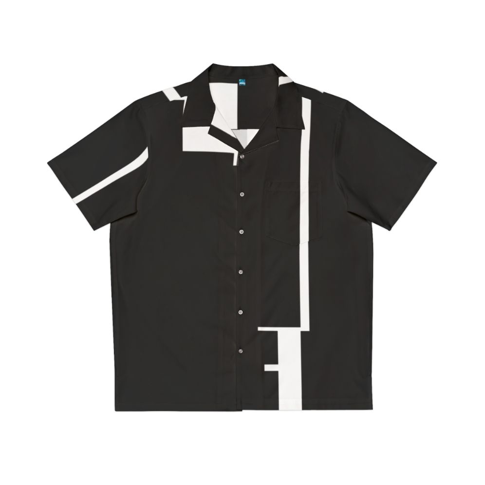 Bauhaus inspired Hawaiian shirt with geometric black and white pattern