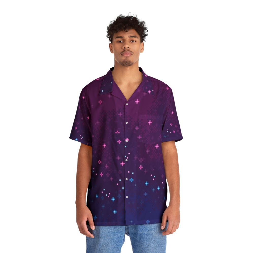 Bi Pride Flag Galaxy 8Bit Hawaiian Shirt - People Front