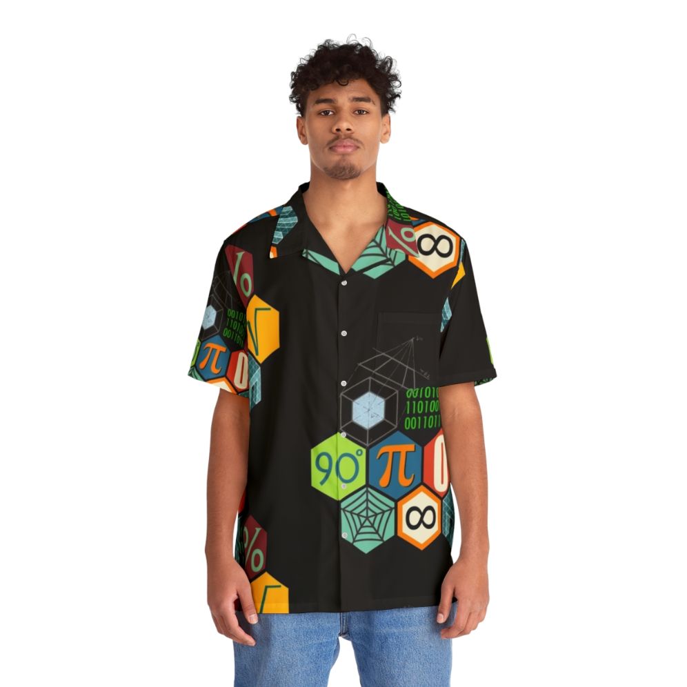 Math Hawaiian Shirt with Geometric Patterns and Mathematical Symbols - People Front