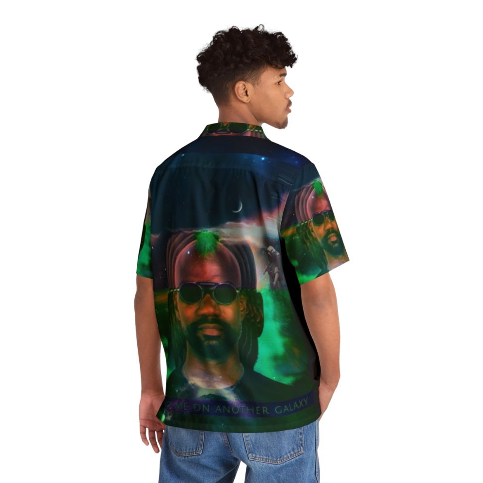 Green Velvet Hawaiian Shirt with Space, Galaxy, and DJ Themes - People Back