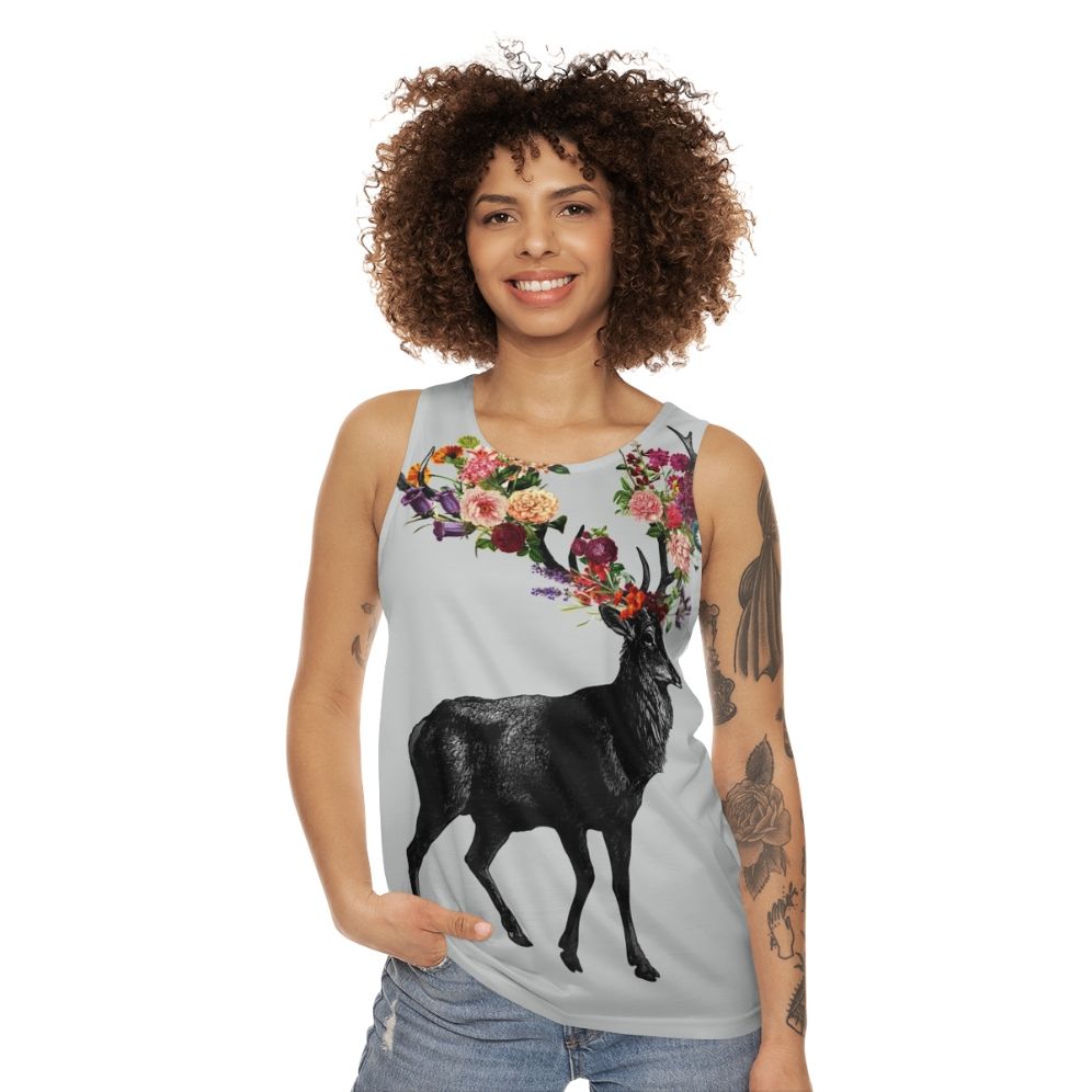 Floral spring deer design unisex tank top - women