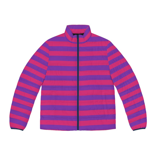 Pink and purple striped puffer jacket for women and girls