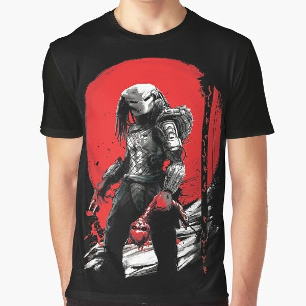 "The Predator" Japanese-inspired graphic t-shirt with blood moon and samurai design