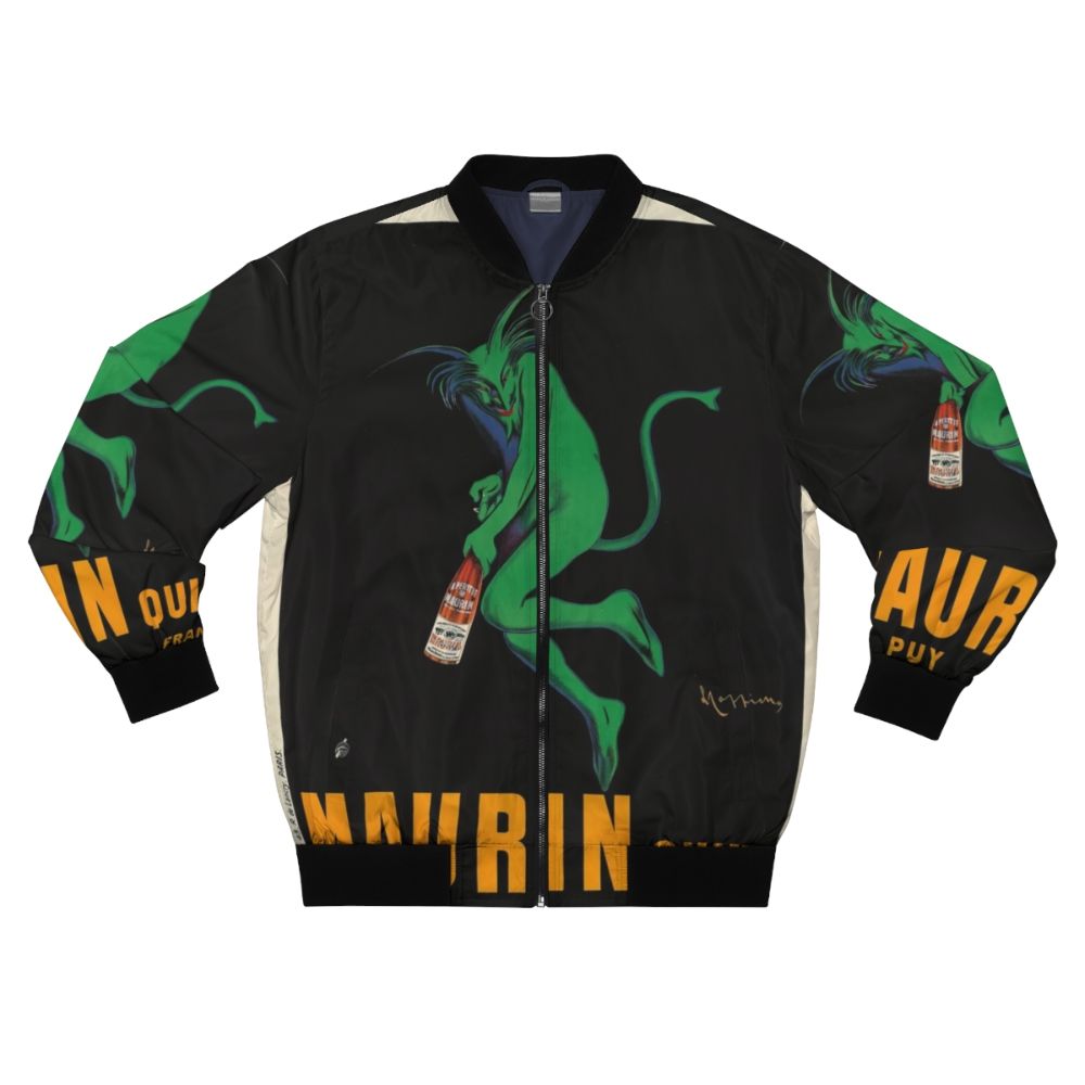 Maurin Quina by Leonetto Cappiello vintage bomber jacket featuring a devilish green demon design.