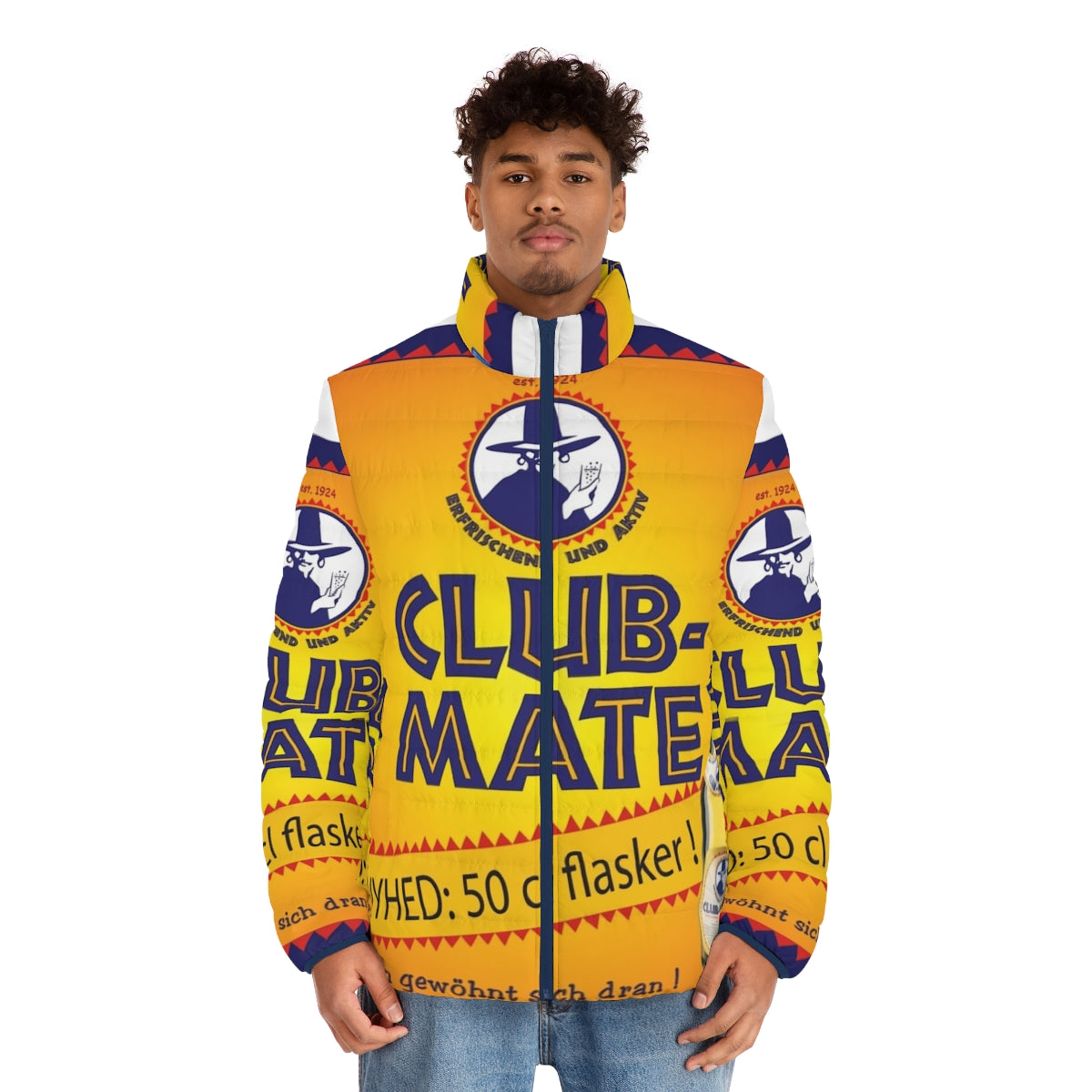 Club Mate Puffer Jacket - Berlin Techno Inspired Urban Streetwear - men front