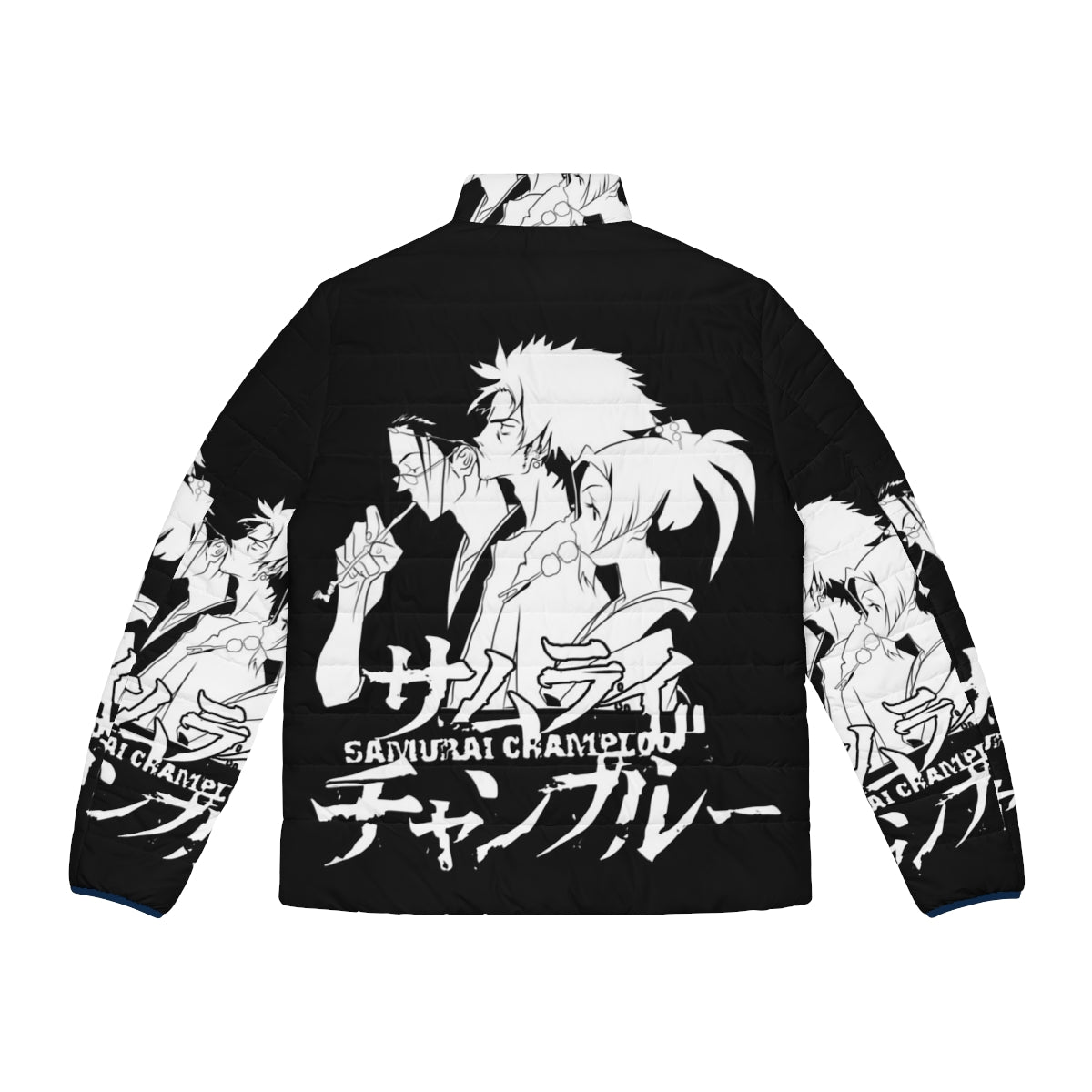 Samurai Champloo anime-inspired puffer jacket with cyberpunk design - Back