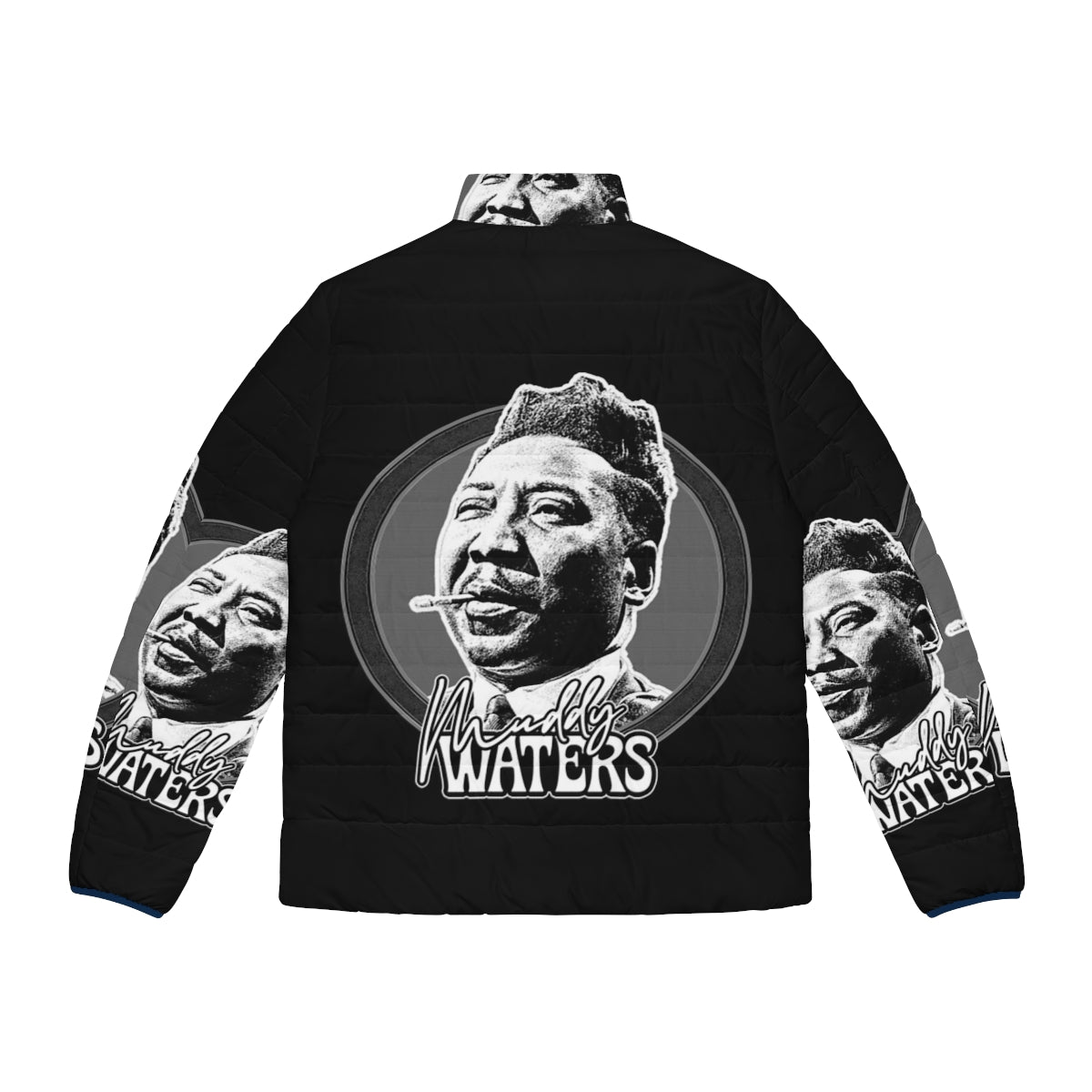 Retro Muddy Waters Blues Musician Puffer Jacket - Back