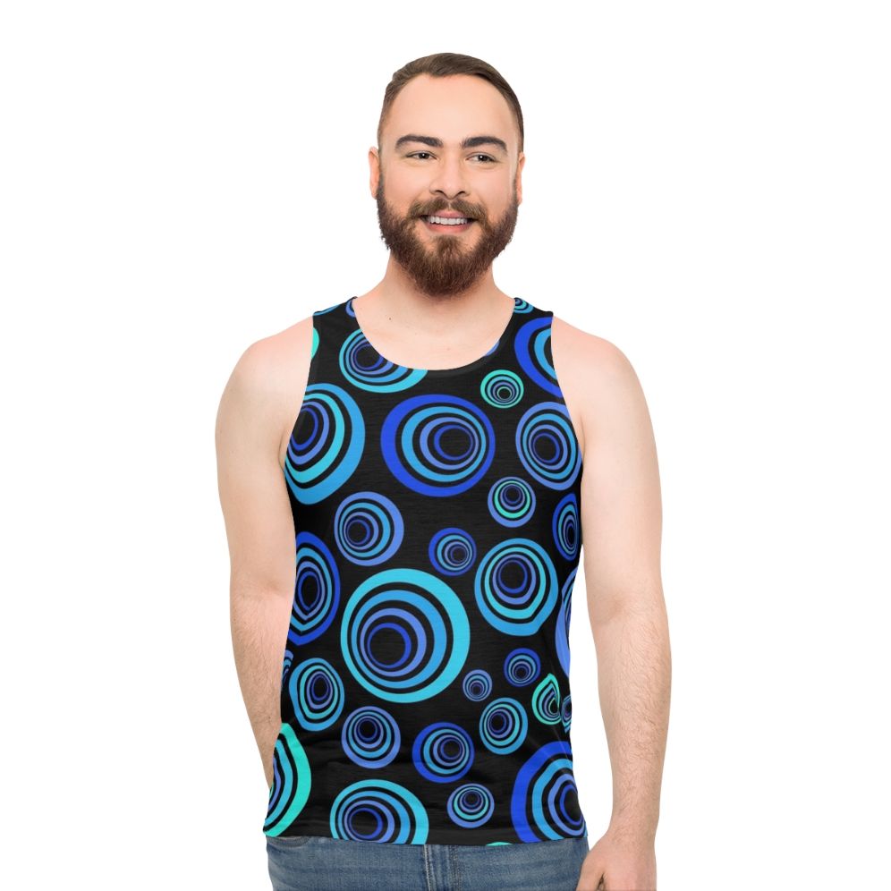 Retro blue unisex tank top with pop art pattern design - men