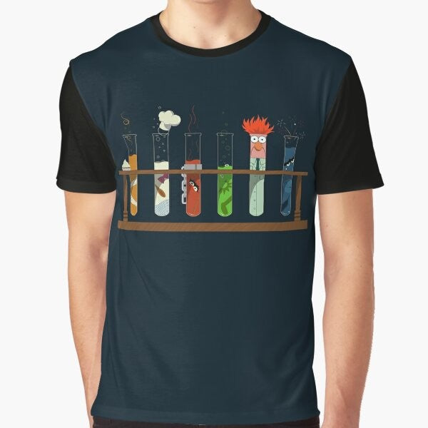 Muppet Science - Chemistry Graphic T-Shirt featuring Kermit, Fozzy, and other Muppet characters in a vintage science lab setting