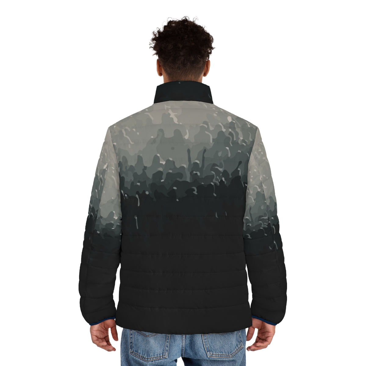 Crowd Puffer Jacket - Black and White Pattern Jacket for Concerts, Parties, and Live Music Events - men back