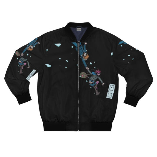 Scott Pilgrim-inspired bomber jacket with characters and references