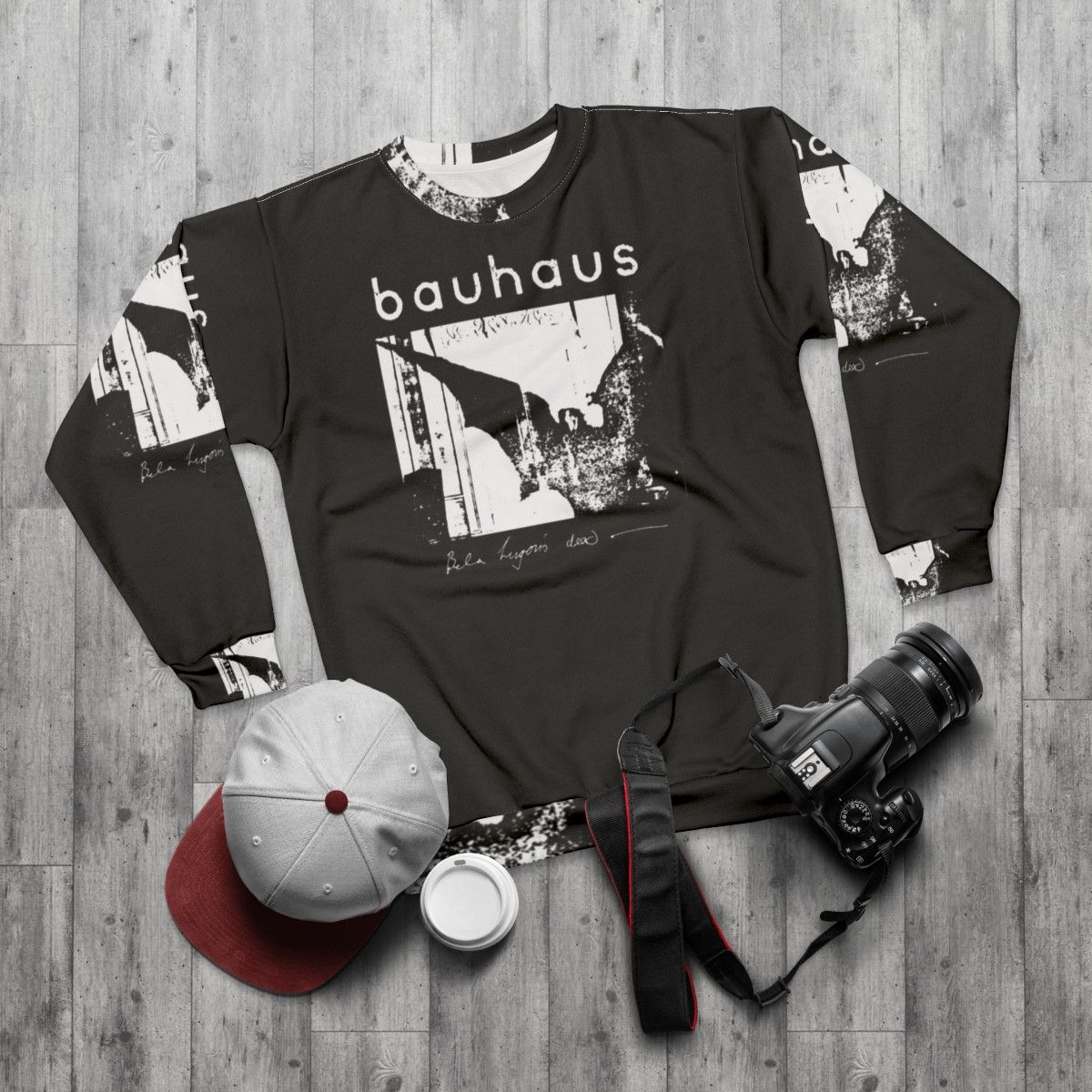 Bauhaus Bat Wings Bela Lugosi's Dead Gothic Sweatshirt - flat lay