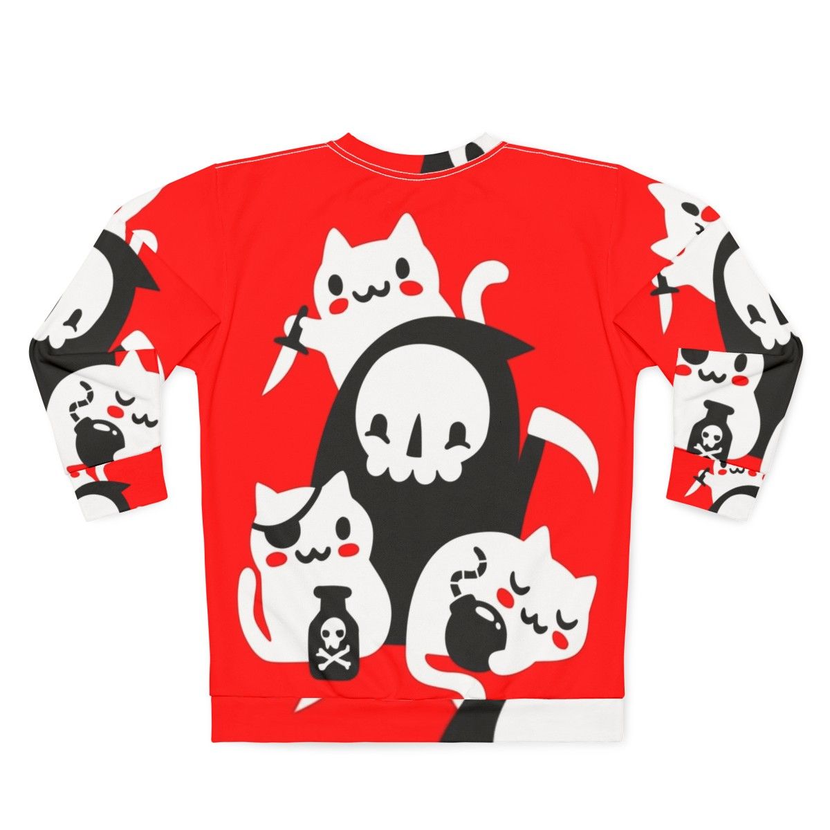 Death's Little Helpers Gothic Sweatshirt with Grim Reaper and Cats - Back