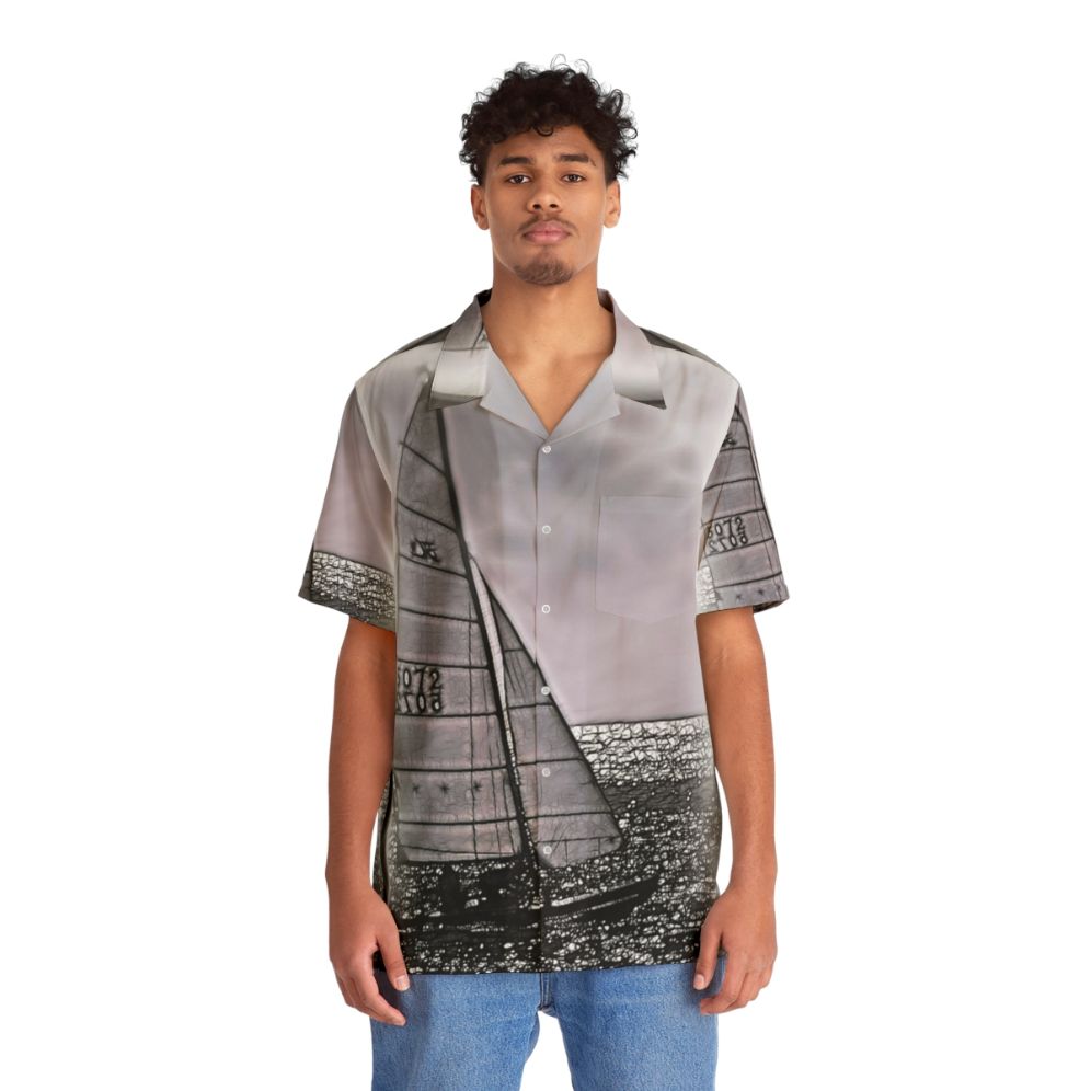 Hobie Hawaiian Shirt with Ocean, Sailing, and Water Sports Imagery - People Front