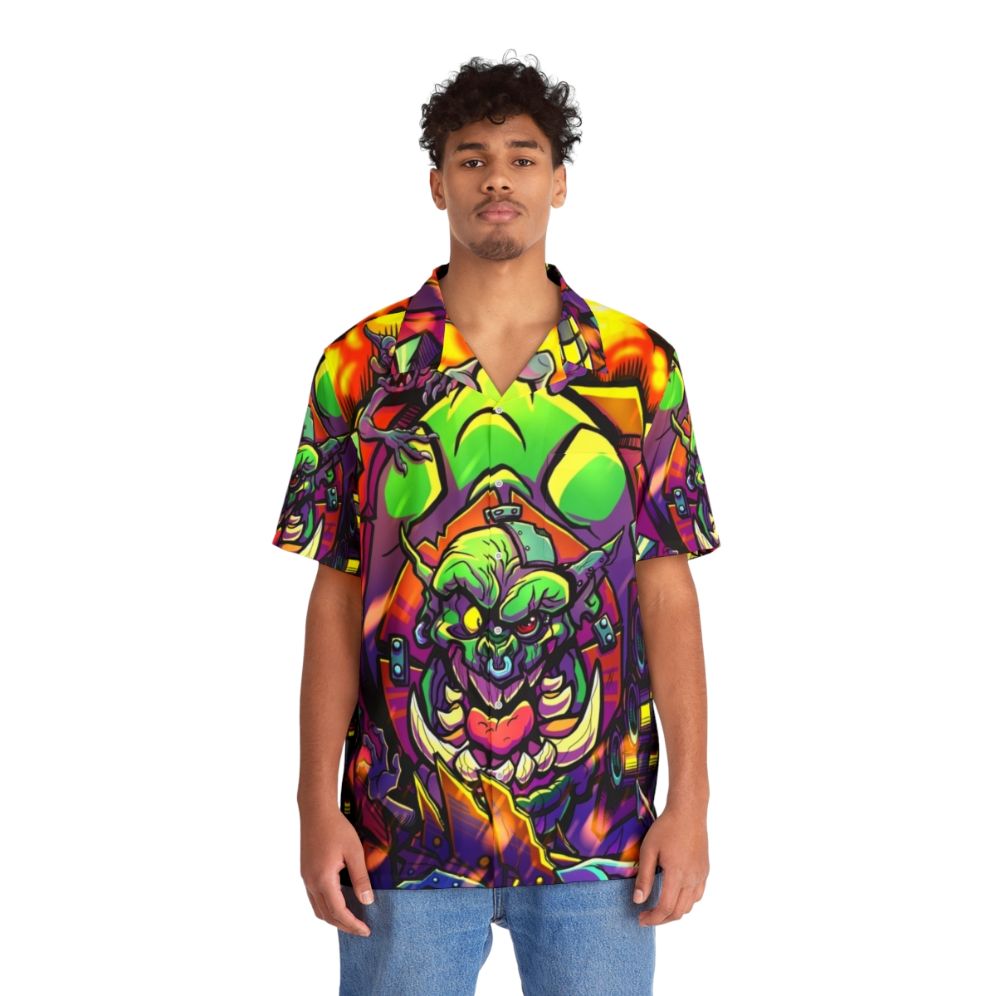 Warhammer 40K Hawaiian Shirt with Orkz and Waaagh Design - People Front