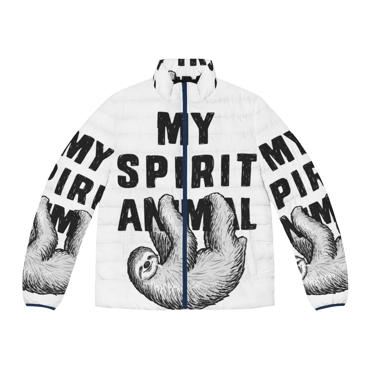 Sloth My Spirit Animal Puffer Jacket featuring witty and funny text