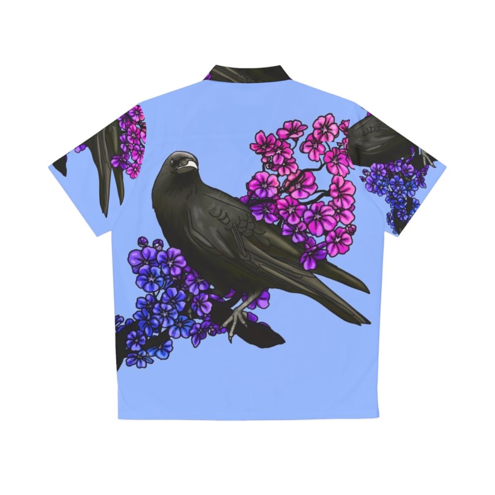 Bi Crow 2023 Hawaiian Shirt with beautiful bird, floral, and bisexual pride design - Back