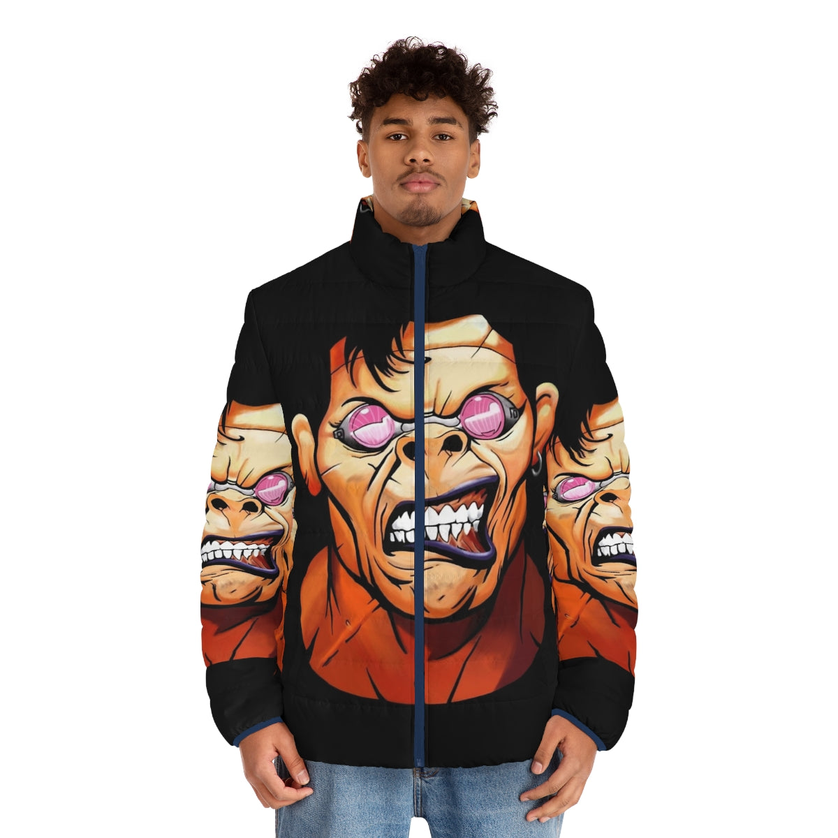 Ranxerox cyberpunk-inspired puffer jacket with retro comic book style - men front