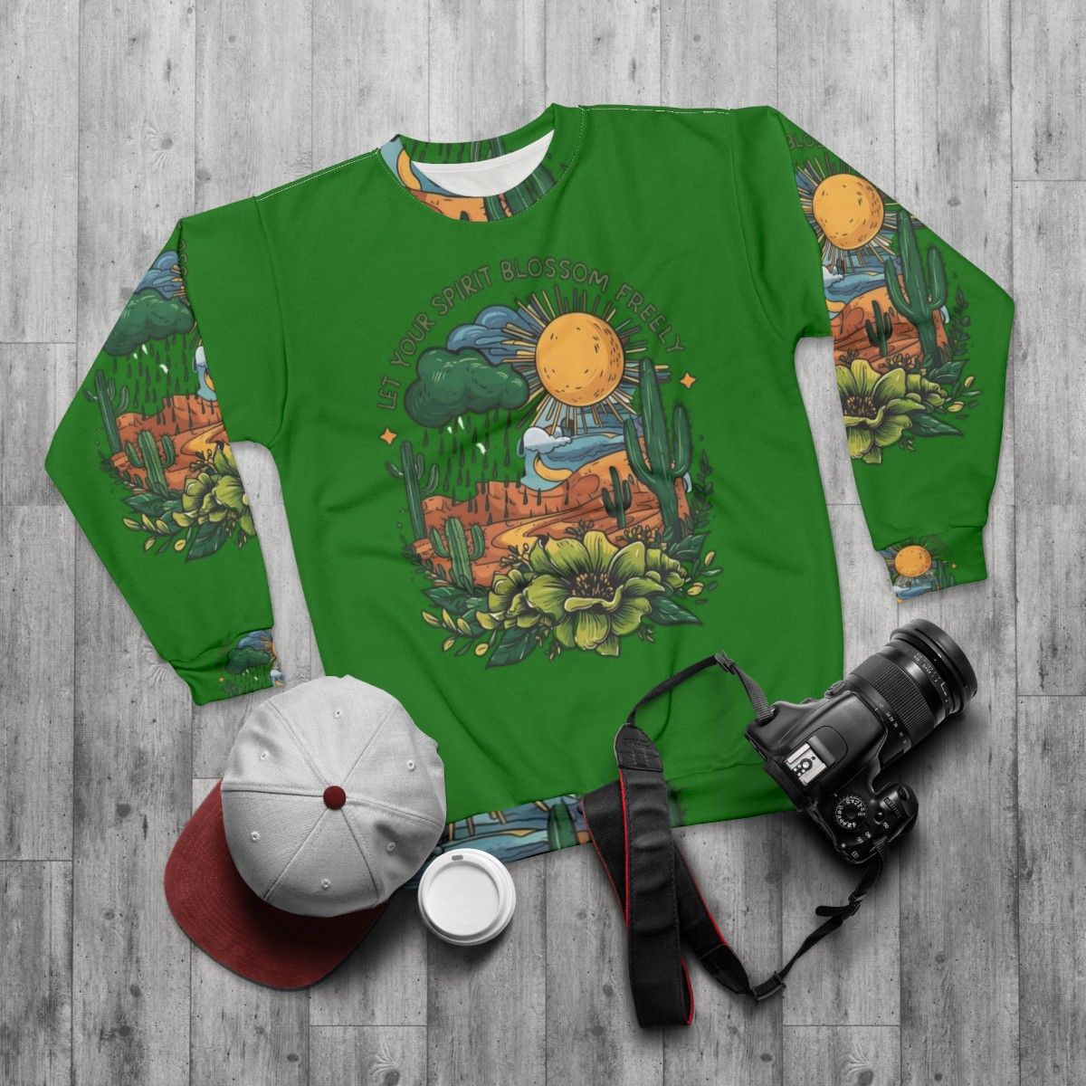 Floral nature blossoms sweatshirt - flat lay