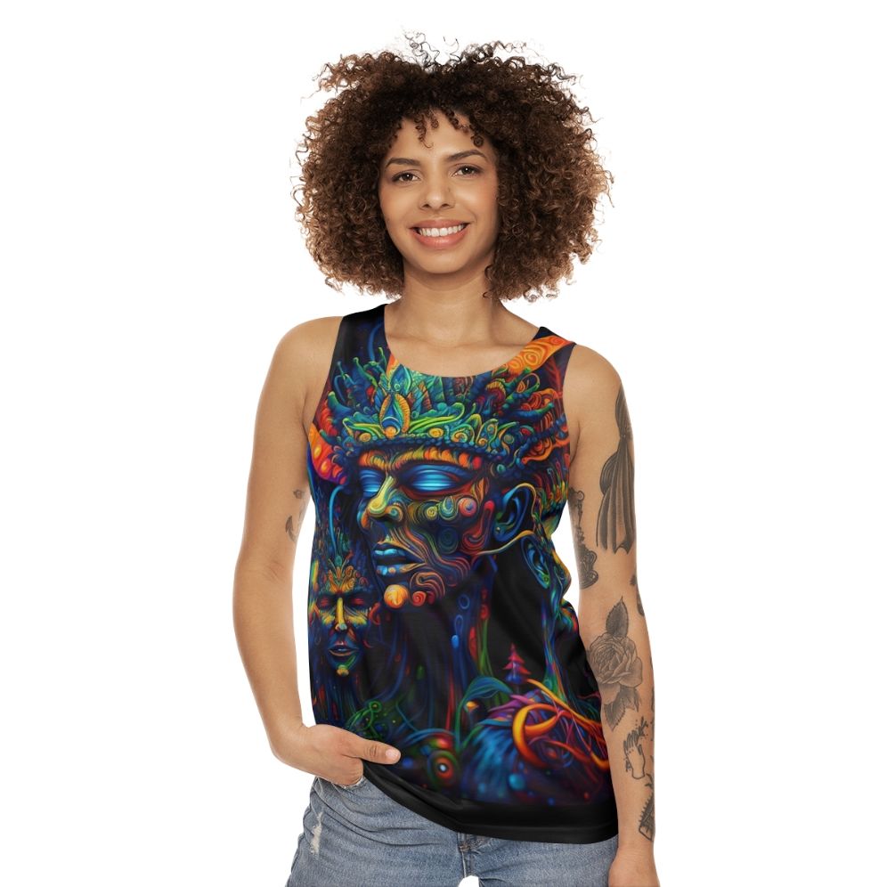 Trippy psychedelic DMT elf unisex tank top - women