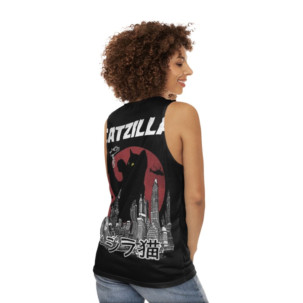 Vintage Catzilla Unisex Tank Top with Kawaii Japanese Cat Lover Design - women back