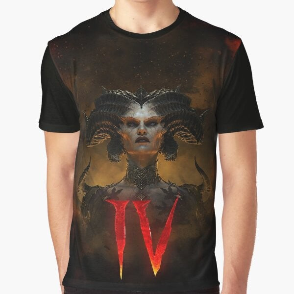 "Diablo 4 Graphic T-Shirt featuring Lilith and the Gates of Hell"