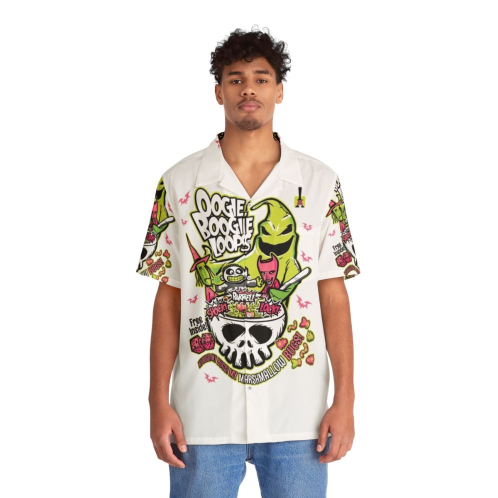 Oogie Boogie Loops Hawaiian Shirt with Nightmare Before Christmas Characters - People Front