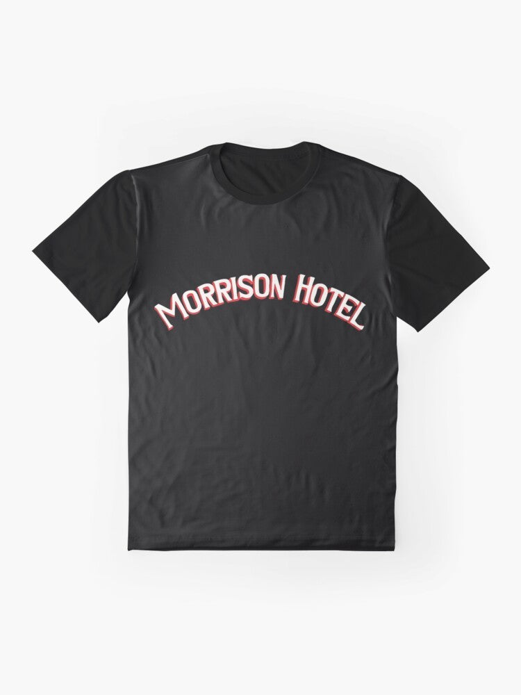 The Doors Morrison Hotel Graphic T-Shirt featuring an iconic image of the legendary rock band The Doors and Jim Morrison - Flat lay